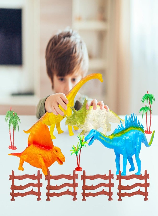 VGRASSP 4 Pcs Dinosaur Play Toy for Kids - Wild Dino Toy Figure Playset with Artificial Trees, Fences and Jungle Mat - Birthday Return Gift for Boys and Girls - Color As Per Stock - Image 4